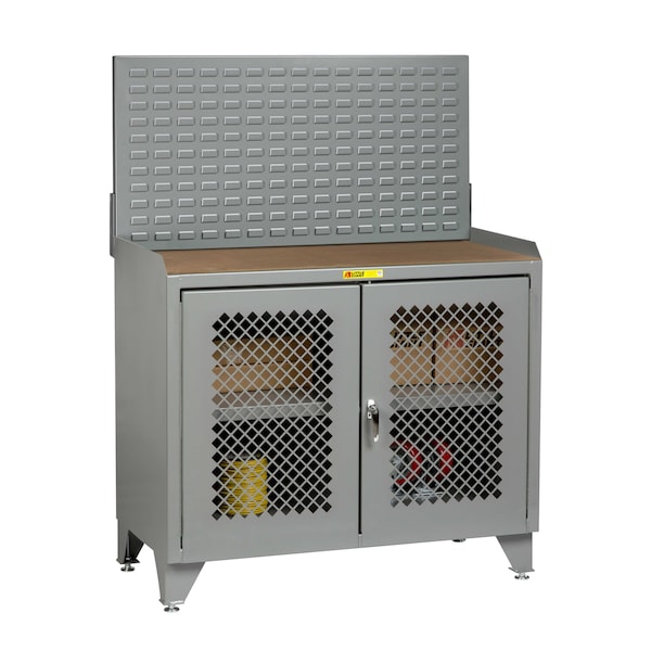 Bench Cabinet, 24" X 48", Perforated Doors, Hardboard, Louvered Panel